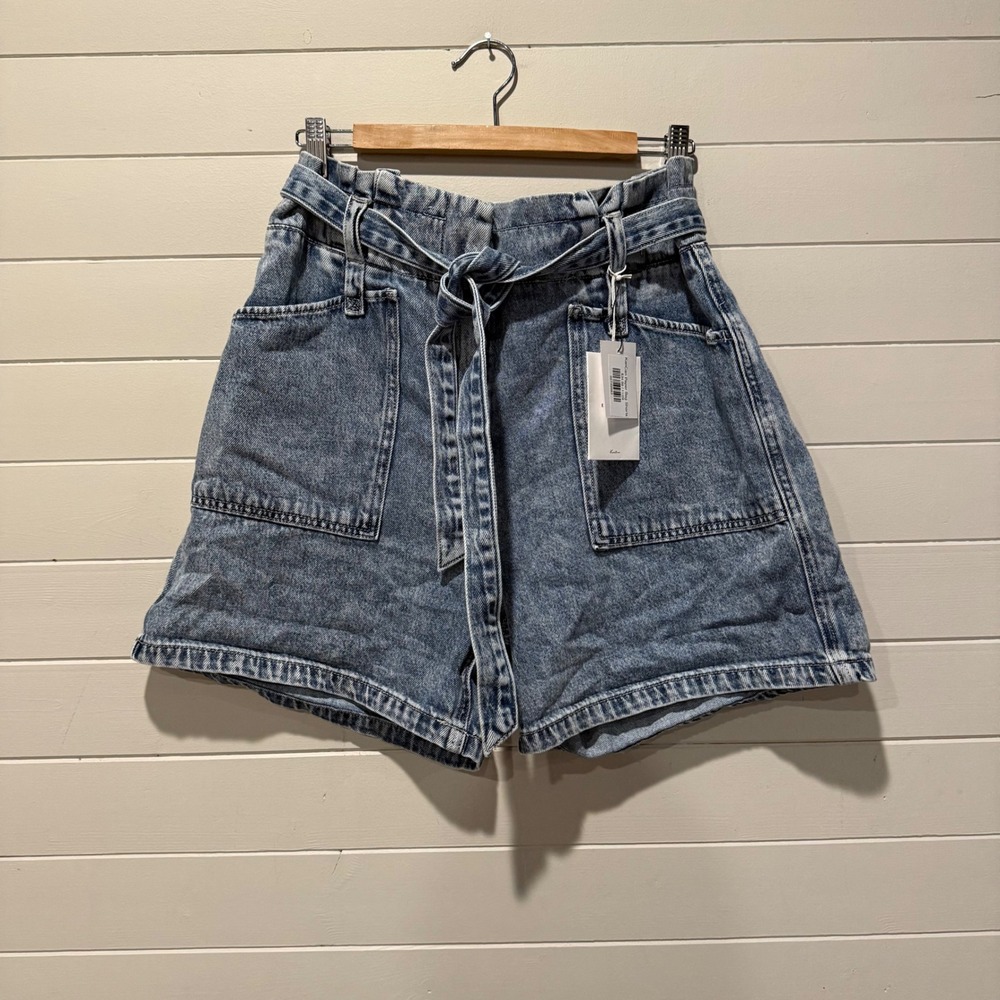 KanCan Ultra High Rise Paper Bag Denim Shorts 11 29 Blue Acid Wash NWT